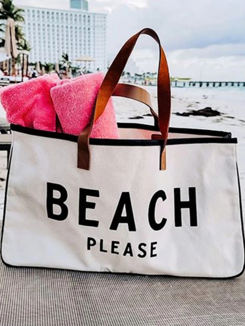 Santa Barbara Beach Please Large Canvas Tote Bag - Picture 2 of 11